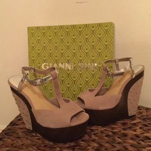 Gianni Bini Suede and Wood Platform Shoes